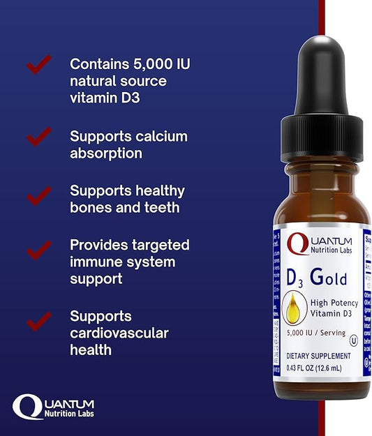 QNL D3 Gold - Vitamin D Liquid Drops - Bone Strength Supplement - Offers Cardiovascular & Immune Support - Premium Health & Wellness Product - 0.43 fl oz