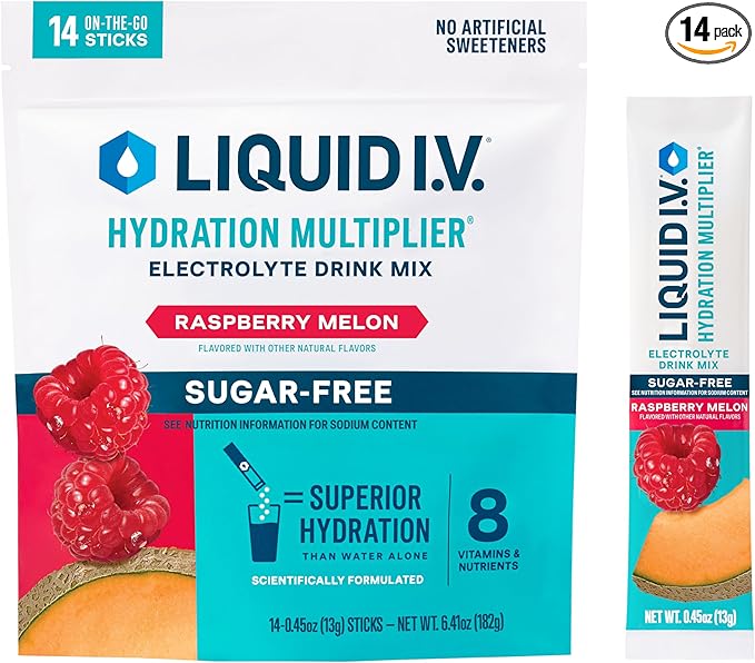Liquid I.V.® Hydration Multiplier Sugar-Free - Raspberry Melon | Electrolyte Powder Drink Mix | 1 Pack (14 Servings)