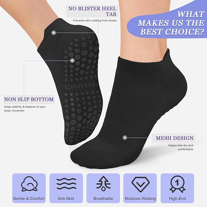 YeuG 4/6 Pairs Pilates Socks for Women - Non Slip Grip Socks for Yoga, Barre, Hospital, Barefoot