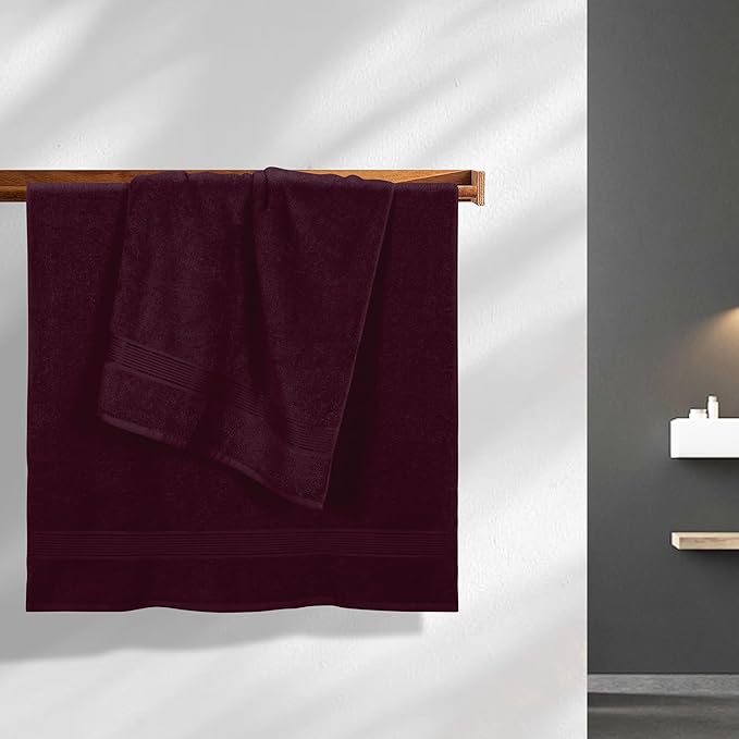 BELZZI Home Ultra Soft 4 Pack Oversized Bath Towel Set 27x54, Cotton Compact Bath Towels, Highly Absorbant Eco-Friendly Quickdry & Lightweight Towel, Ideal for Gym Travel Camp Pool - Burgundy