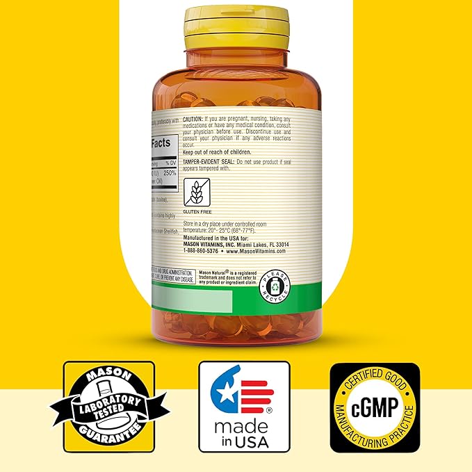 MASON NATURAL Vitamin D3 2,000 IU Ultra Strength, Supports Bone Density, Strength & Immune Health, 120 Softgels