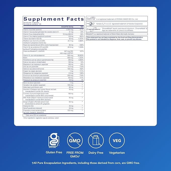 Pure Encapsulations UltraNutrient - Minerals & Multivitamins - Supports Liver & Heart Health* - Supplement for Antioxidants - with Vitamin C, CoQ10 & More - Gluten Free - 360 Capsules