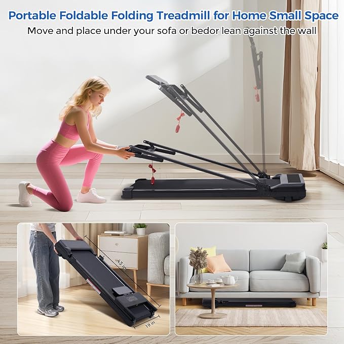 Walking Pad Treadmill with Handle Bar, Compact Portable Treadmills for Home Small, Electric Walking Pads with Handles, 3.5HP Quiet and LED Display, 400 LBS Capacity
