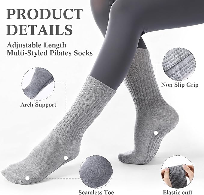 30 Pairs Pilates Socks with Grips Yoga Socks Non Slip Anti Skid Long Ankle Crew Sock Barre for Women Dance Hospital