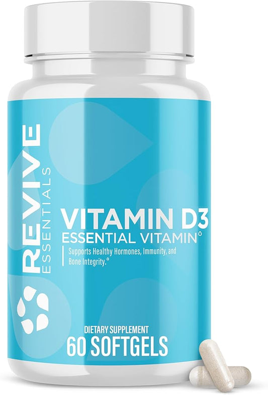 Revive MD Vitamin D3 Supplement, 5000 IU - High Potency Cholecalciferol for Immune Support, Calcium Absorption, Bone & Muscle Health - Non-GMO Dietary Supplement with No Fillers - 60 Softgels