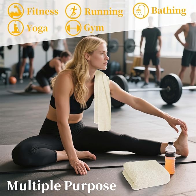 Workout Towels for Gym (2PC, 13"x43") - 100% Cotton, Breathable, Soft & Absorb - Sweat Towel for Men & Women, Sports Hand Towel for Yoga, Shower, Tennis, Running, Exercise & Fitness, Ivory