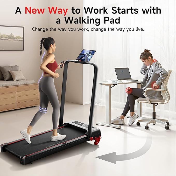RHYTHM FUN Treadmill with Incline, Walking Pad with Handle Bar,300lbs Walking Pad with APP, Portable Folding Walking Treadmills for Home/Office with Low Noise