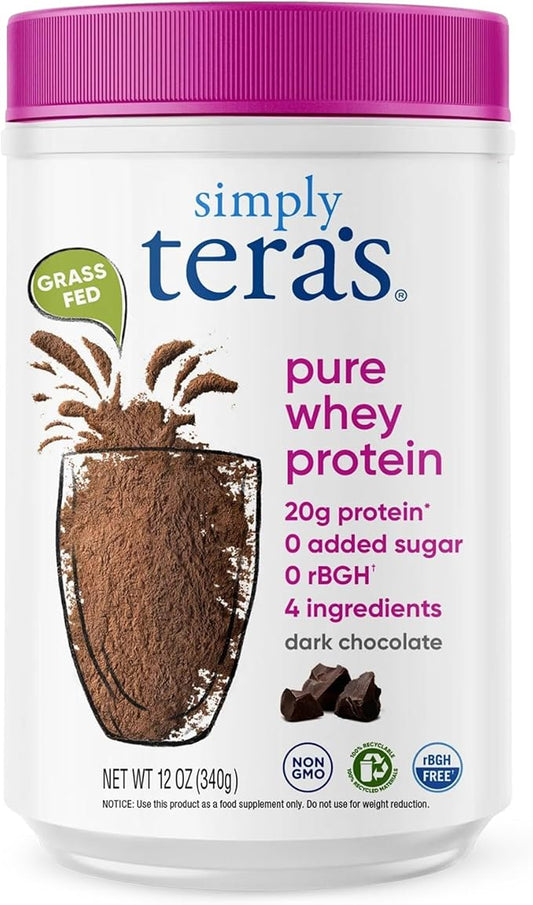 Simply tera's Pure Whey Protein Powder - Dark Chocolate Clean Whey Protein Powder, Made Without Artificial Sweeteners, Clean Label, Non-GMO, Kosher, rBGH-Free - 12 Oz
