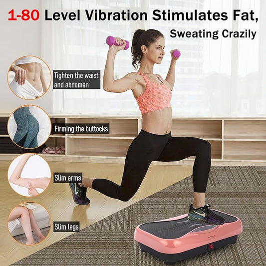 Whole Body Vibration Plate Exercise Machine – Power Vibrating Plate for Lymphatic Drainage Weight Loss, Shake Plate Exercise Platform with Touch Screen & Resistance Bands, Equipment for Women Men