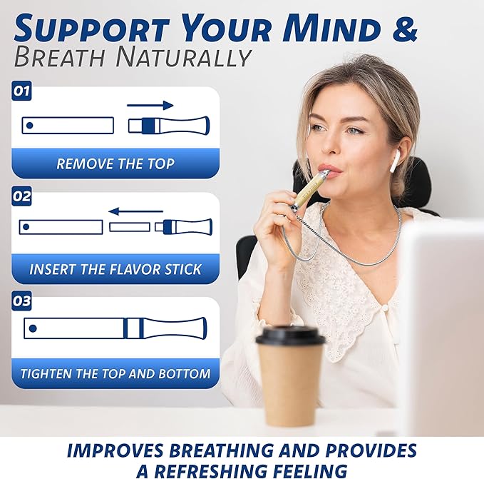 Premium Wooden Oral Inhaler Device with 15 Filters – Upgraded Herbal Extracts with Peppermint Eucalyptus Portable Aromatherapy, Natural Flavor, Refreshing Aroma & Habit Support Gift for Men & Women