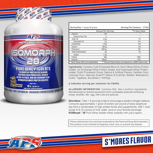 APS Nutrition Isomorph 28 Protein Powder | Pure Whey Isolate | Cold Pressed, Ultra- Filtered, & Ion Exchange Isolates | 28g Protein | 5 Pound (S’Mores)