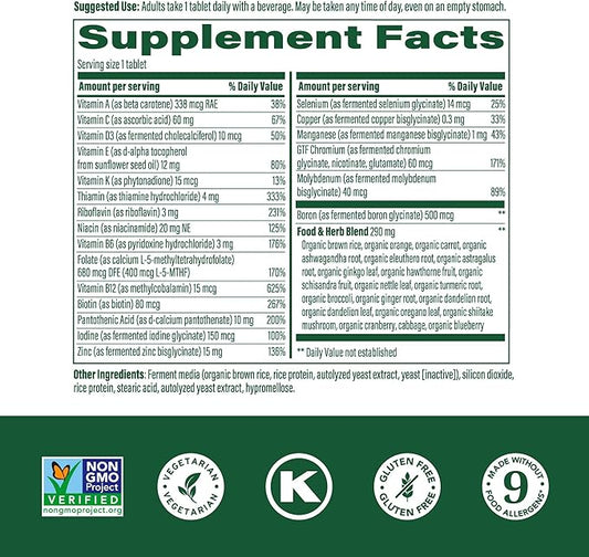 MegaFood Men's 40+ One Daily Multivitamin for Men with Vitamin B, Vitamin D3, Selenium, Zinc & Real Food - Immune Support, Energy Metabolism, and Muscle & Bone Health – Non GMO; Vegetarian - 60 Tabs