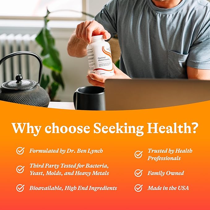 Seeking Health Optimal Multivitamin Plus, Active B Vitamins and L-5-MTHF, Riboflavin, B6, Bioavailable Folate and B12, CoQ10, Methylation Support, Vegetarian (240 Capsules)