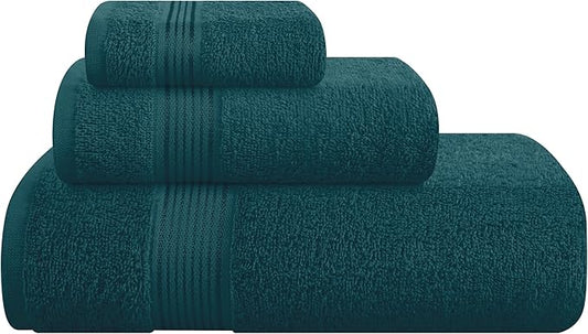 Belizzi Home Ultra Soft 3 Pack Cotton Towel Set, Contains a Bath Towel 28x55 inch, a Hand Towel 16x24 inch & a Wash Coth 12x12 inch, Ideal Everyday use, Compact & Lightweight - Teal