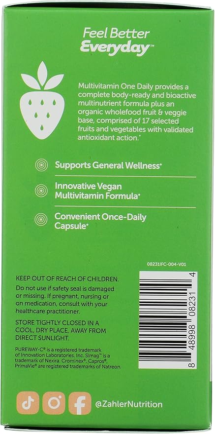Zahler - One Daily Vegan Multivitamins for Women & Men (60 Count) Kosher Multivitamin - Essential Vitamins & Minerals with Whole Food Spectra Blend - Vegetarian and Vegan Vitamins for Adults