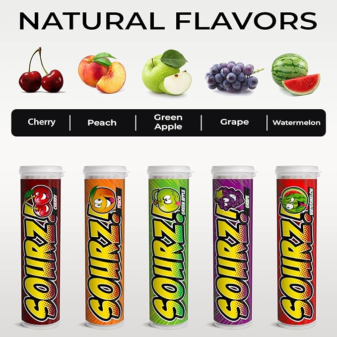 Xero Picks - Sourz Infused Flavored Toothpicks- Sugar Free- Sour Apple, Sour Grape, Sour Cherry, Sour Watermelon, Sour Peach - 5 Pack - 20 Picks per