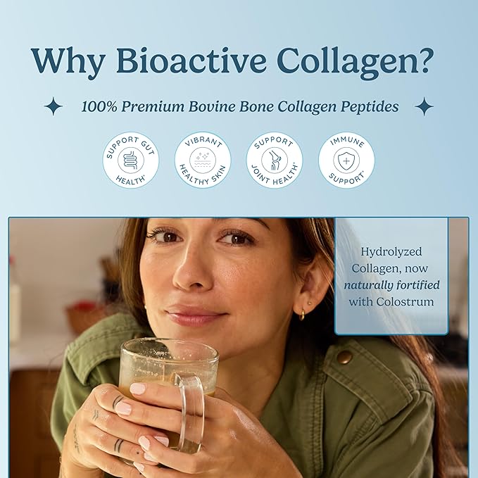 WONDERCOW Collagen Peptides Powder w/Bovine Colostrum, Naturally-Sourced Hydrolyzed Bone Collagen Powder, Hair Skin Nail & Joint Support,Type I & III Grass-Fed Collagen Supplements for Women & Men