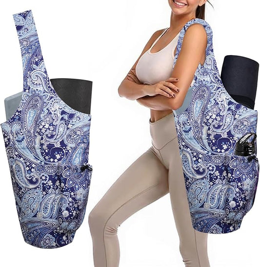Yoga Mat Bag Carrier for Women Workout Large Waterproof with Zipper Pocket, Keychain and Wide Shoulder Straps