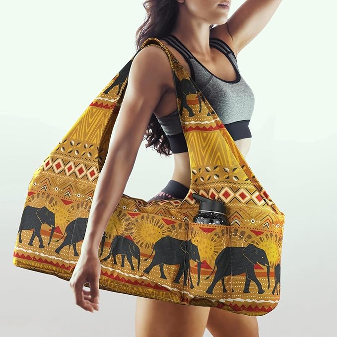 Large Yoga Mat Bag Yoga Bags and Carriers Fits All You Stuff Yoga Tote Bag with Yoga Mat Strap, Elastic Pockets and Zipper Pockets