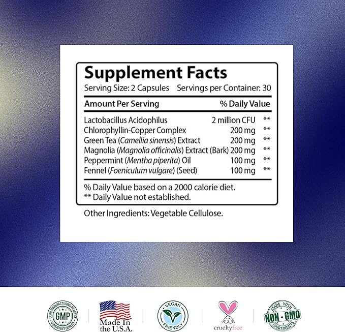 Research Verified Body & Breath Natural Deodorant & Freshener - Bad Breath & Body Odor Supplement - 60 Count (6 Months Supply)