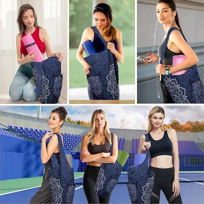Yoga Mat Bag Carrier for Women Workout Large Waterproof with Zipper Pocket, Keychain and Wide Shoulder Straps
