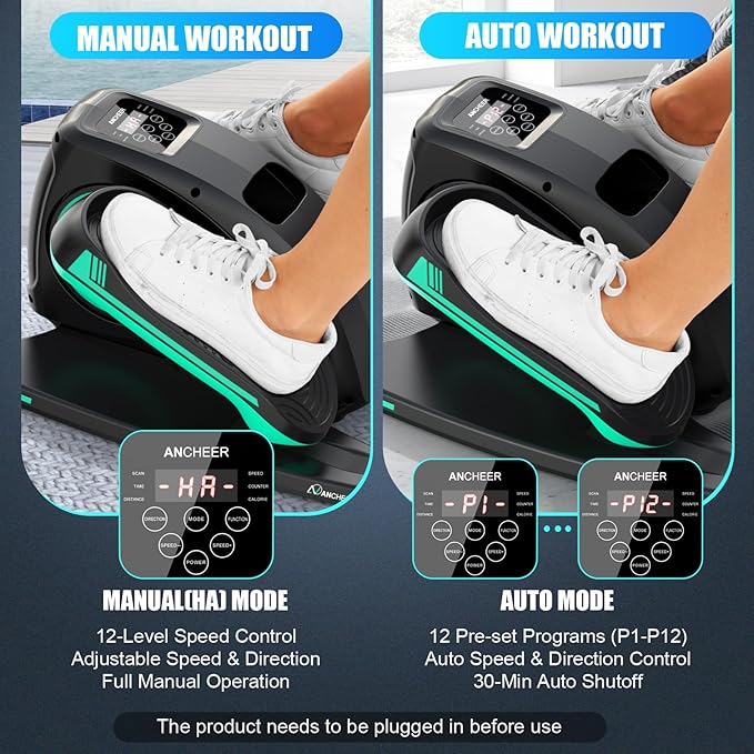 ANCHEER Under Desk Elliptical Machine - Quiet Pedal Exerciser for Seniors, Office & Home, Low-Impact Seated Leg Workout Equipment, Smart LCD Display, Remote Control