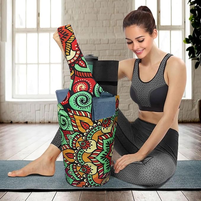 Yoga Mat Bag Carrier for Women with Side Large Pocket Durable Linen Workout Gym Travel Storage Pilates Mats