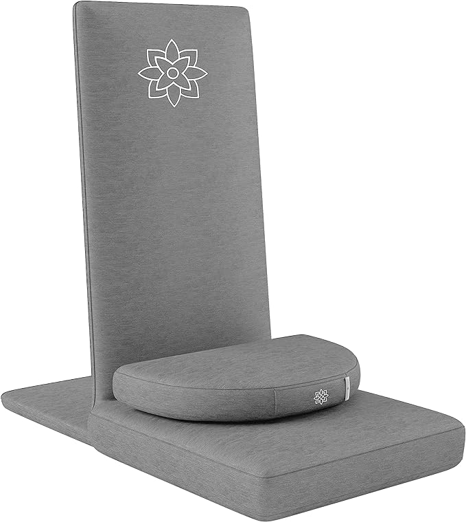 Mindful Modern Folding Pro Meditation Chair - Adjustable Meditation Seat with Back Support and Half Moon Buckwheat Meditation Cushion - Comfortable Mindfulness Living Room Floor Chair