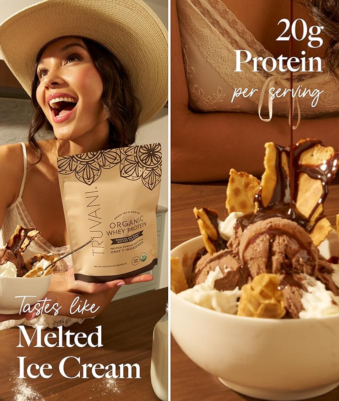 Truvani Organic Whey Protein Powder | Chocolate Peanut Butter | 20g Grass Fed Whey Protein | 20 Servings | USDA Organic & Non-GMO | Gluten Free | No Gums, No Soy, No Stevia, No Added Sugars