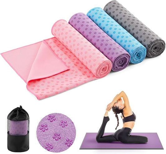 Breling 4 Set 72" x 24" Yoga Mat Towel with Grip Dot Microfiber Non Slip Hot Yoga Towel Absorbent Microfiber Sweat Anti-Slip Cover for Bikram, Pilates, Exercise and Fitness(Colorful)