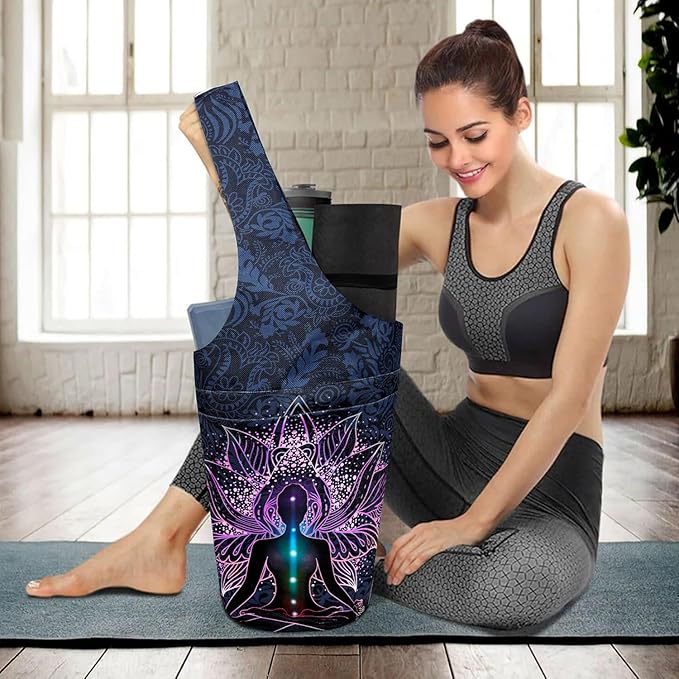 Yoga Mat Bag Carrier for Women with Side Large Pocket Durable Linen Workout Gym Travel Storage Pilates Mats