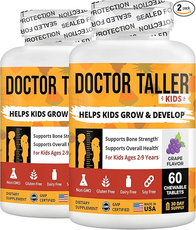 Doctor Taller Kids - Kids Multivitamins, Toddler Vitamins - Support Healthy, Immunity and Bone Strength for Ages 2 to 9 - Grape Flavor - 60 Vegan Chewable Tablets | Pack 2