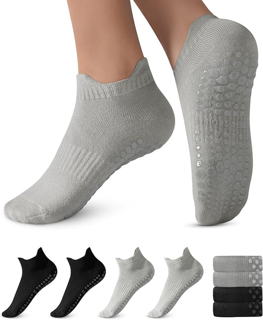 DIBAOLONG Pilates Socks with Grips for Women, Grip Socks Non Slip Yoga Socks for Barre Hospital Grippy Socks 4 Pairs