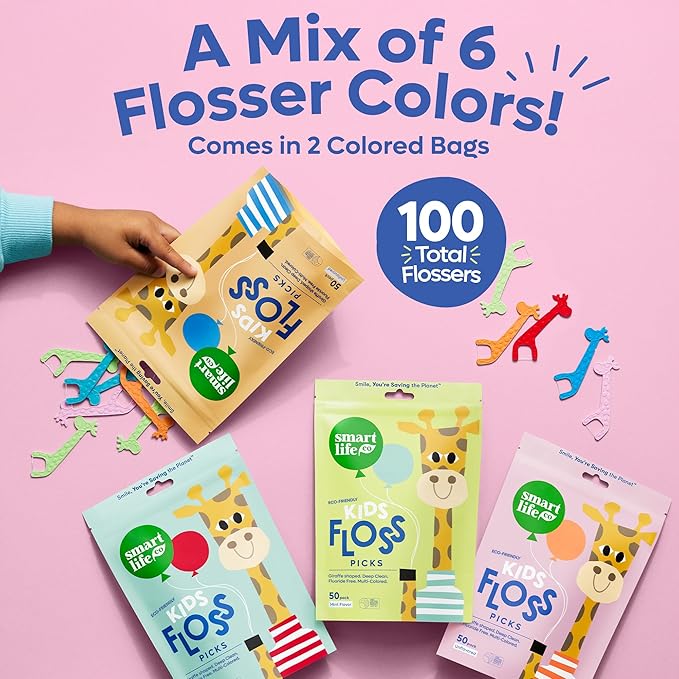 SmartLifeco Eco-Friendly Kids Flossers (100ct) - The Original Straw Wheat Dental Floss Picks For Children, Fluoride & PFA Free, Toothpick Flossing Sticks For Toddler Teeth, No Shred Thread, Unflavored