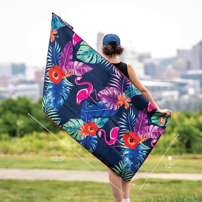 Sprints Athletic Running Towel, Full-Sized, Car Seat Cover - Moisture Wicking (Flamingos)