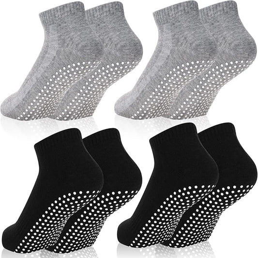 Jspupifip 4 Pairs Non Slip Yoga Socks with Grips for Women Men Pilates Grippy Socks Cotton Barre Hospital Home