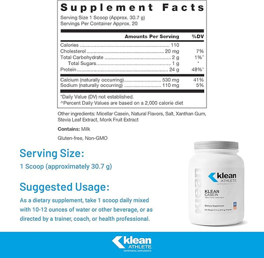 Klean Athlete | Klean Casein Protein | Designed to Help with Recovery and Reduce Muscle Breakdown.* | NSF Certified for Sport | 21.6 Ounces | Natural Vanilla Custard Flavor