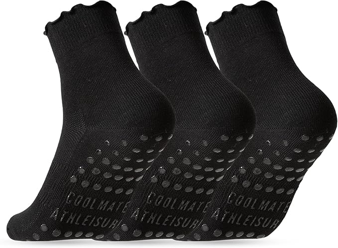 CoolMate 2/3/4 Pairs Pilates Socks with Grips for Women, Cute Yoga Socks, Crew Non Slip Women for Barre, Pilates Gifts