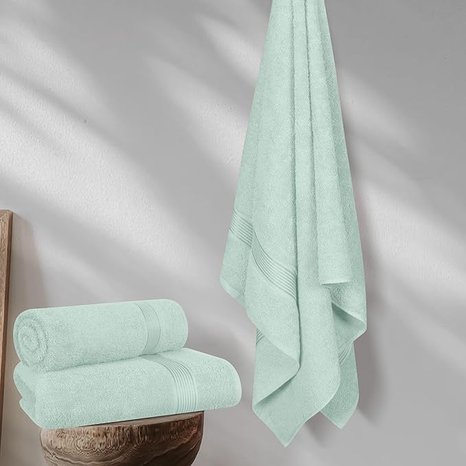 BELZZI Home Ultra Soft 4 Pack Oversized Bath Towel Set 27x54, Cotton Compact Bath Towels, Highly Absorbant Eco-Friendly Quickdry & Lightweight Towel, Ideal for Gym Travel Camp Pool - Sea Green
