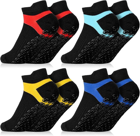 Jspupifip 4 Pairs Non Slip Yoga Socks with Grips for Women Men Pilates Grippy Socks Cotton Barre Hospital Home