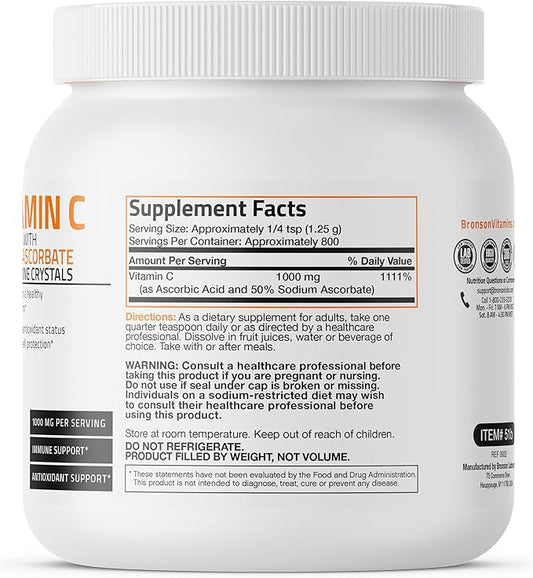 Buffered Vitamin C Powder Ascorbic Acid Buffered with Sodium Ascorbate Soluble Fine Crystals – Promotes Healthy Immune System and Cell Protection – Powerful Antioxidant - 1 Kilogram (2.2 Lbs)