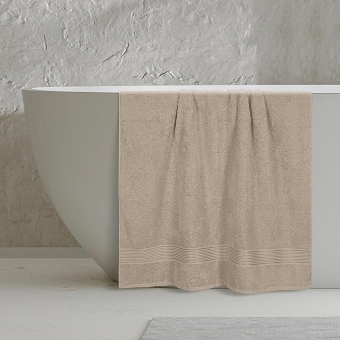Belizzi Home Cotton 2 Pack Oversized Bath Sheet 35x70, Large Bath Sheet, Ultra Soft, Absorbent, Compact, Eco-Friendly, Recyclable, Quick Drying and Lightweight Towel - TAN