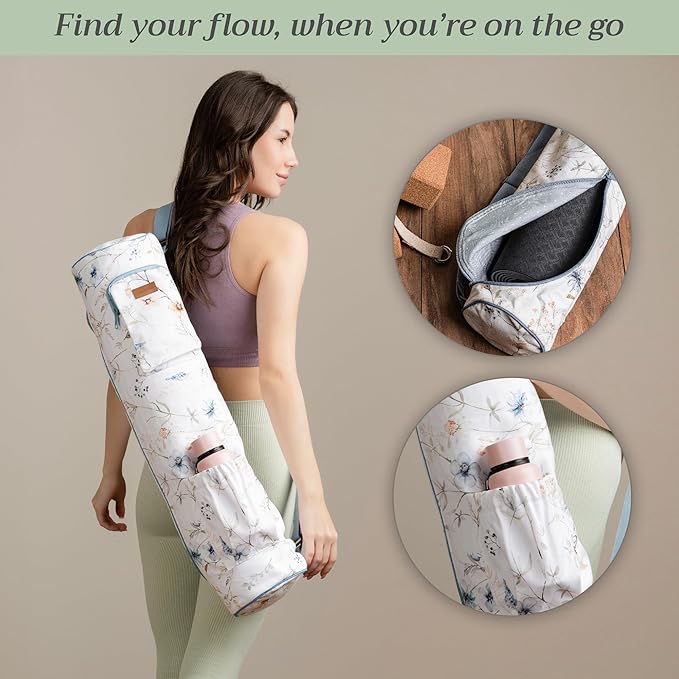 Maison d' Hermine Yoga Mat bag, Cylindrical bag for Woman&Men, yoga mat Bag &Adjustable shoulder straps Yoga Mat Carrier Bag with Drawstring Water Bottle Pocket and zipper pocket