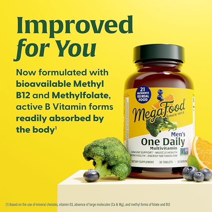 MegaFood One Daily Mens Multivitamins - Multivitamin for Men - Vitamin C, Vitamin D3 & Vitamin B12 - Muscle, Energy Metabolism & Immune Support - Vegetarian, Gluten Free - 30 Tablets, 30 Servings