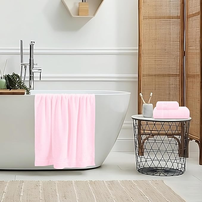 Belizzi Home Ultra Soft 3 Pack Cotton Towel Set, Contains a Bath Towel 28x55 inch, a Hand Towel 16x24 inch & a Wash Coth 12x12 inch, Ideal Everyday use, Compact & Lightweight - Pink