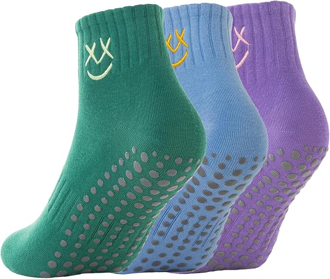 3/6 Pairs Cute Pilates Socks with Grips,Yoga Socks Barre Sock Non Slip Embroidery for Barre Ballet Workout