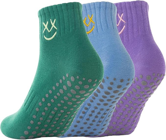 3/6 Pairs Cute Pilates Socks with Grips,Yoga Socks Barre Sock Non Slip Embroidery for Barre Ballet Workout