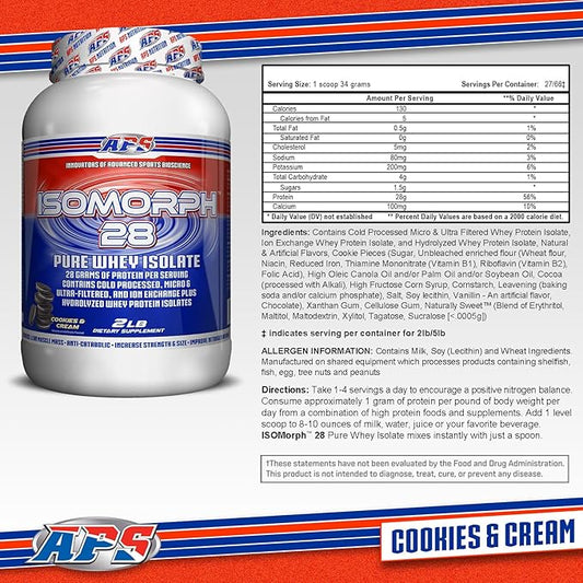 APS Nutrition IsoMorph 28 Protein Powder | Pure Whey Isolate | Cold Pressed, Ultra- Filtered, & Ion Exchange Isolates | 28g Protein | 2 Pound (Cookies & Cream)