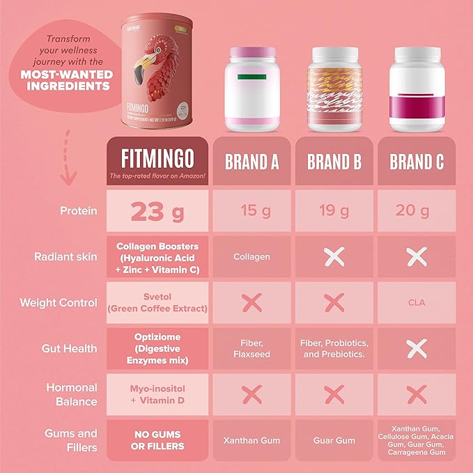 BIRDMAN Fitmingo Vegan Protein Powder with Inositol, Collagen Boosters, Hyaluronic Acid and Vitamins | Low Carb, Dairy Free, Low Calorie | 23g Plant Based Blueberry Protein Powder with Myo-Inositol