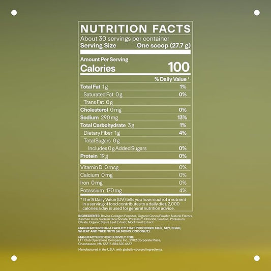 LTH Prime Collagen Peptides - Trusted by Life Time Members - Collagen Powder for Digestive Health - Supports Healthy Joints, Hair & Skin - from Grass-Fed Cows - Chocolate - 30 Servings
